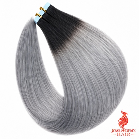 Przedłużenia Tape In Classic 100-120g 40szt Taśm #1B Szary OMBRE
